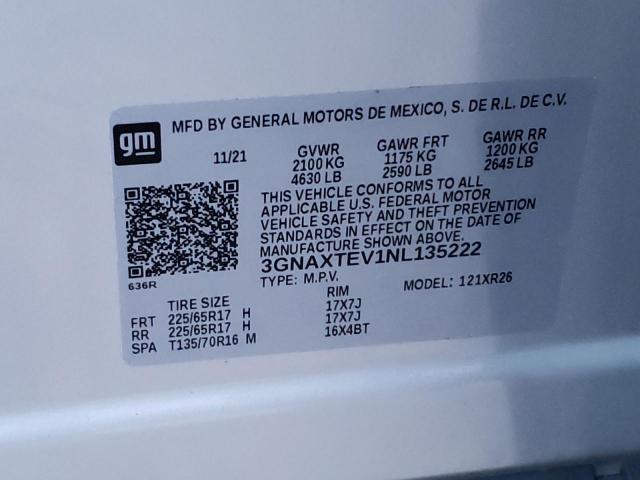 3GNAXTEV1NL135222 - 2022 CHEVROLET EQUINOX LT SILVER photo 12