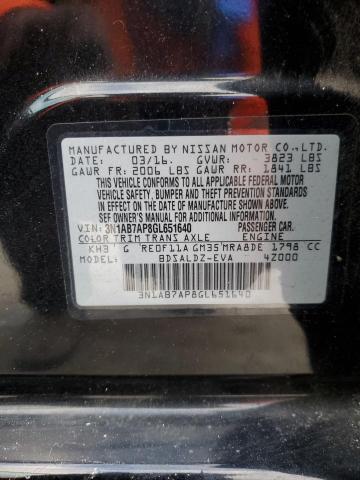 3N1AB7AP8GL651640 - 2016 NISSAN SENTRA S BLACK photo 12