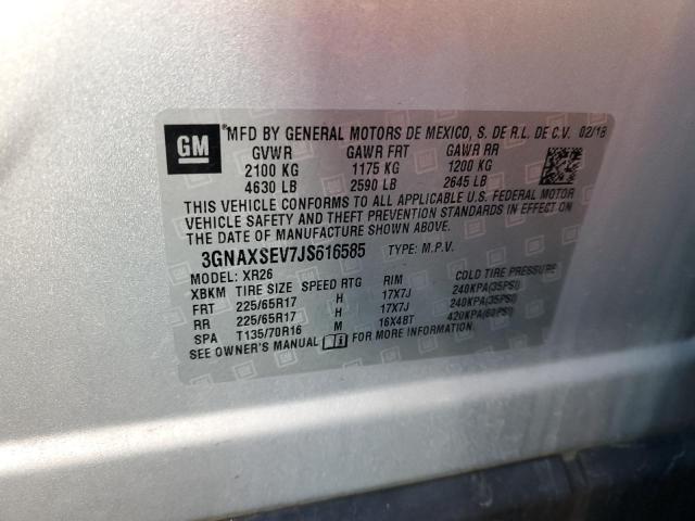 3GNAXSEV7JS616585 - 2018 CHEVROLET EQUINOX LT SILVER photo 13