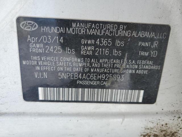 5NPEB4AC6EH925893 - 2014 HYUNDAI SONATA GLS WHITE photo 12