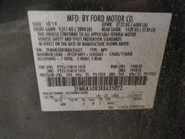 2FMGK5D83KBA35022 - 2019 FORD FLEX LIMITED BLACK photo 13