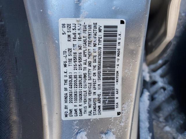 SHSRD78546U436079 - 2006 HONDA CR-V LX SILVER photo 13