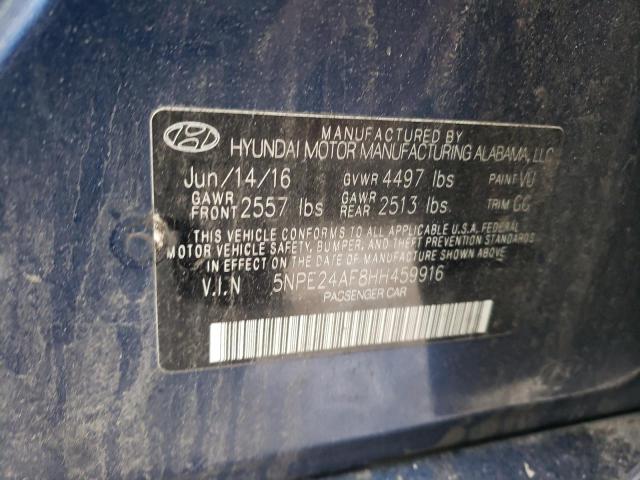 5NPE24AF8HH459916 - 2017 HYUNDAI SONATA SE BLUE photo 12