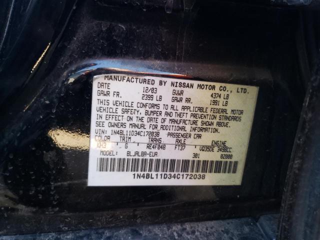 1N4BL11D34C172038 - 2004 NISSAN ALTIMA SE BLACK photo 12