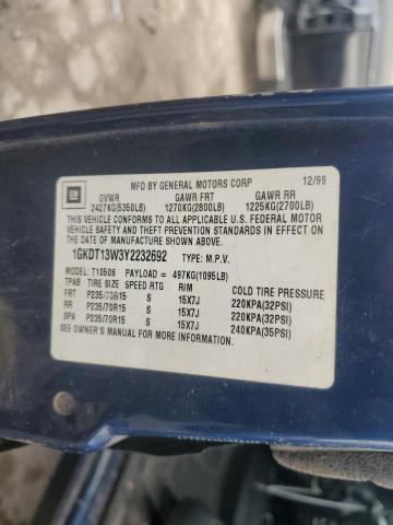 1GKDT13W3Y2232692 - 1999 GMC JIMMY Azul foto 12