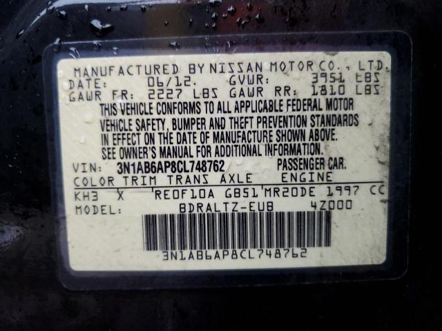 3N1AB6AP8CL748762 - 2012 NISSAN SENTRA 2.0 BLACK photo 12