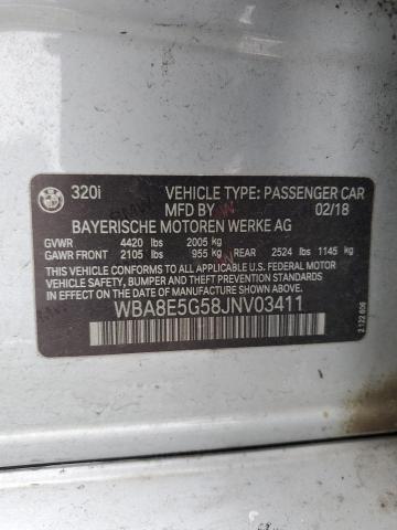 WBA8E5G58JNV03411 - 2018 BMW 320 XI GRAY photo 12