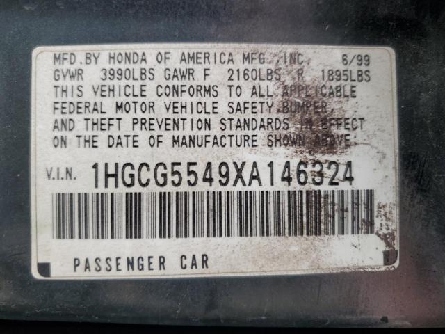 1HGCG5549XA146324 - 1999 HONDA ACCORD LX GREEN photo 12