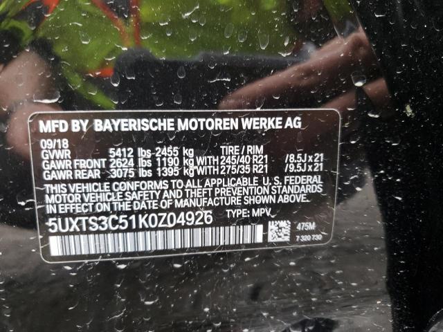 5UXTS3C51K0Z04926 - 2019 BMW X3 XDRIVEM40I შავი ფოტო 12