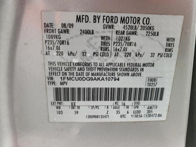 1FMCU0DG9AKA10794 - 2010 FORD ESCAPE XLT SILVER photo 13