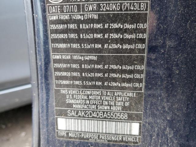 SALAK2D40BA550568 - 2011 LAND ROVER LR4 HSE LU BLUE photo 12