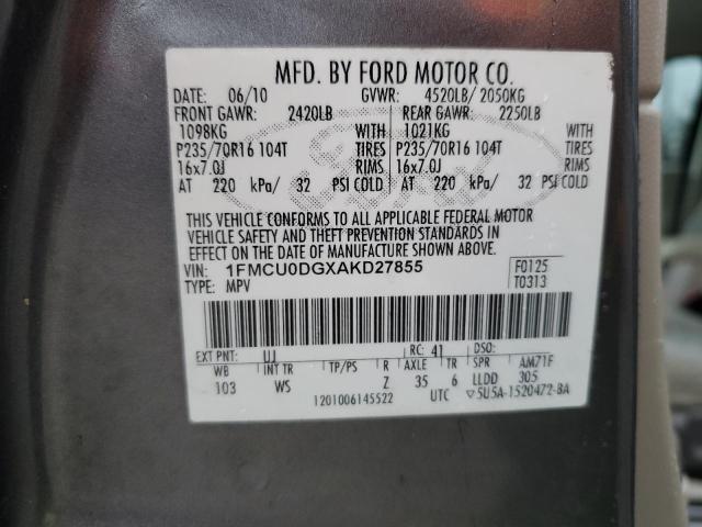 1FMCU0DGXAKD27855 - 2010 FORD ESCAPE XLT GRAY photo 13