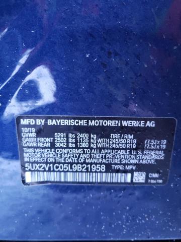 5UX2V1C05L9B21958 - 2020 BMW X4 XDRIVE30I BLUE photo 12