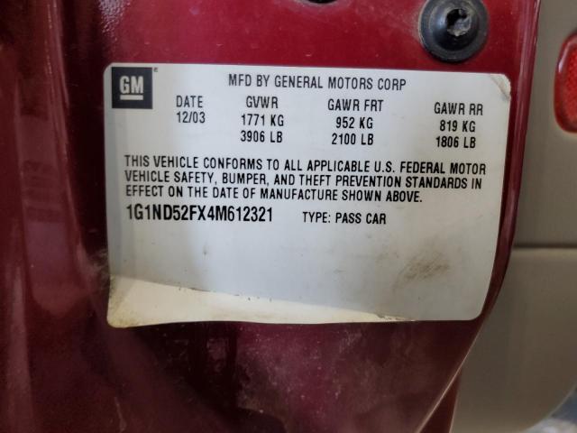 1G1ND52FX4M612321 - 2004 CHEVROLET MALIBU RED photo 12