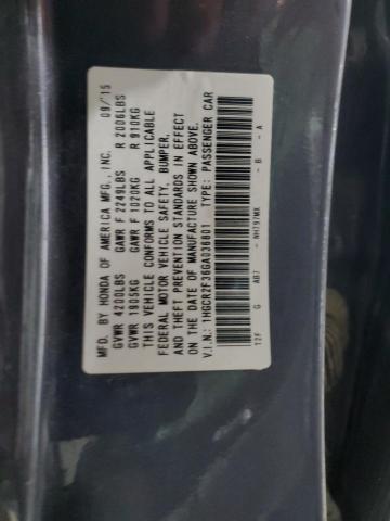 1HGCR2F36GA036801 - 2016 HONDA ACCORD LX GRAY photo 12