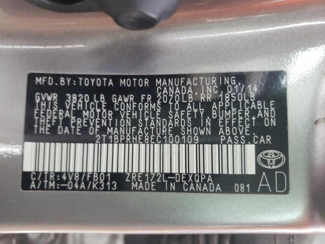 2T1BPRHE8EC100109 - 2014 TOYOTA COROLLA ECO GRAY photo 13