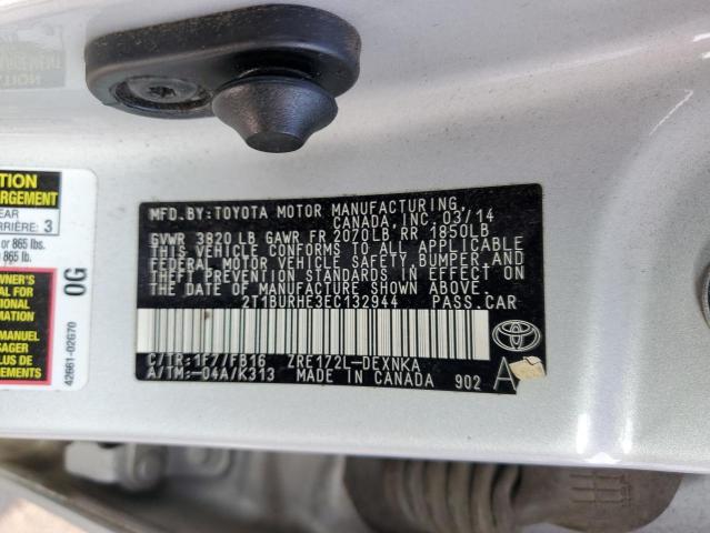 2T1BURHE3EC132944 - 2014 TOYOTA COROLLA L SILVER photo 12