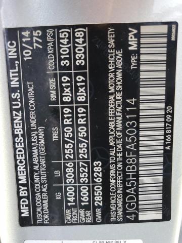 4JGDA5HB8FA503114 - 2015 MERCEDES-BENZ ML 350 4MATIC SILVER photo 13