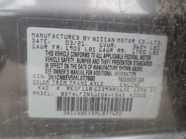 3N1CN8EV5ML877600 - 2021 NISSAN VERSA SV GRAY photo 12