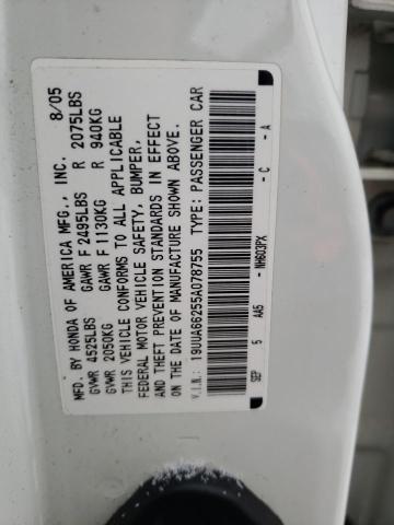 19UUA66255A078755 - 2005 ACURA TL WHITE photo 12