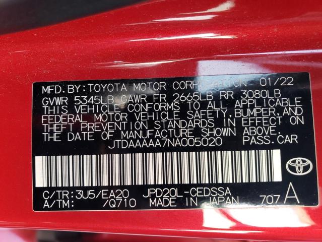 JTDAAAAA7NA005020 - 2022 TOYOTA MIRAI LE RED photo 13