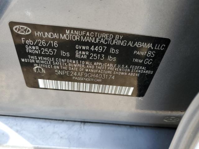 5NPE24AF9GH403174 - 2016 HYUNDAI SONATA SE GRAY photo 12