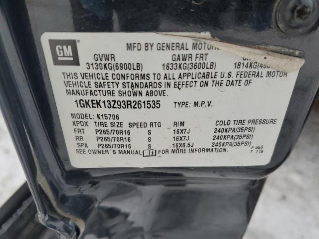 1GKEK13Z93R261535 - 2003 GMC YUKON BLACK photo 12