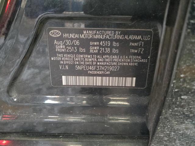 5NPEU46F37H219027 - 2007 HYUNDAI SONATA SE BLACK photo 12