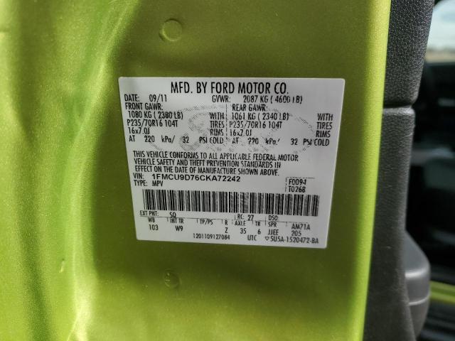 1FMCU9D76CKA72242 - 2012 FORD ESCAPE XLT GREEN photo 12