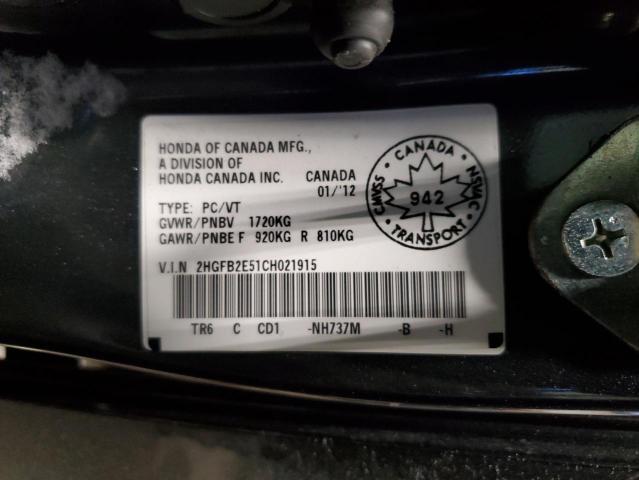 2HGFB2E51CH021915 - 2012 HONDA CIVIC LX GRAY photo 13