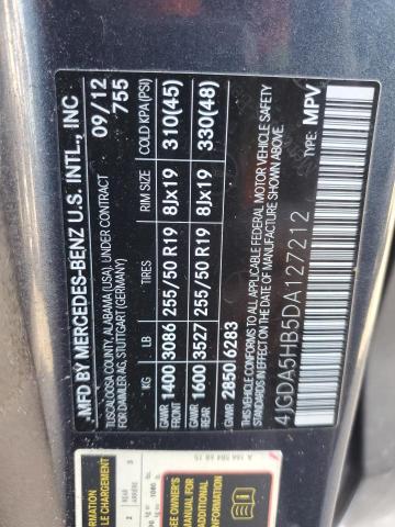 4JGDA5HB5DA127212 - 2013 MERCEDES-BENZ ML 350 4MATIC CHARCOAL photo 12