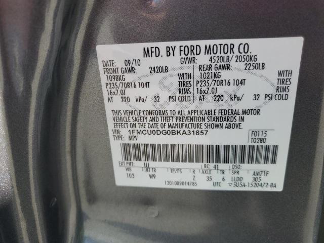 1FMCU0DG0BKA31857 - 2011 FORD ESCAPE XLT GRAY photo 13