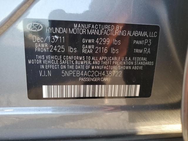 5NPEB4AC2CH438722 - 2012 HYUNDAI SONATA GLS GRAY photo 13