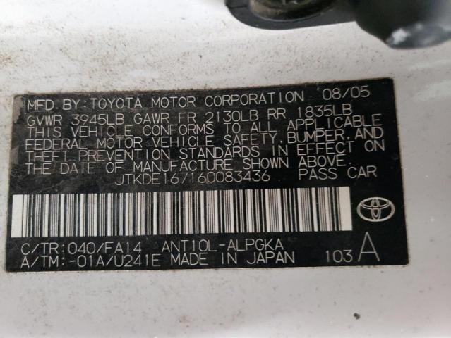 JTKDE167160083436 - 2006 TOYOTA SCION TC WHITE photo 12