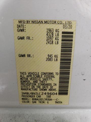 1N4BL4BV2LC249604 - 2020 NISSAN ALTIMA S WHITE photo 13