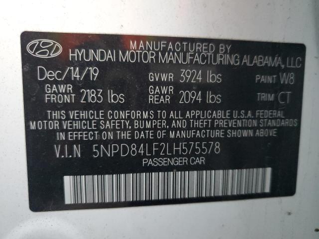 5NPD84LF2LH575578 - 2020 HYUNDAI ELANTRA SEL WHITE photo 12