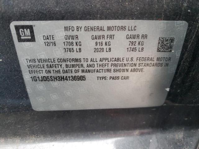 1G1JD5SH3H4136905 - 2017 CHEVROLET SONIC LT CHARCOAL photo 12