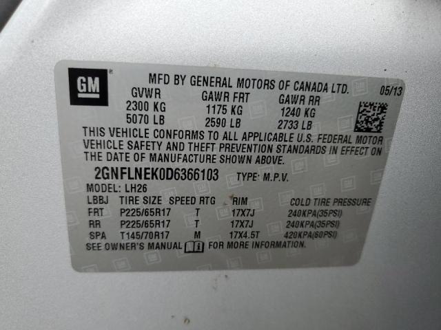 2GNFLNEK0D6366103 - 2013 CHEVROLET EQUINOX LT SILVER photo 12