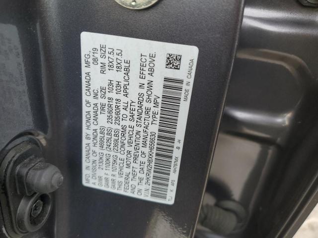 2HKRW2H8XKH656630 - 2019 HONDA CR-V EXL GRAY photo 12