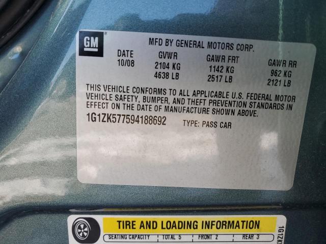 1G1ZK577594188692 - 2009 CHEVROLET MALIBU LTZ GREEN photo 12