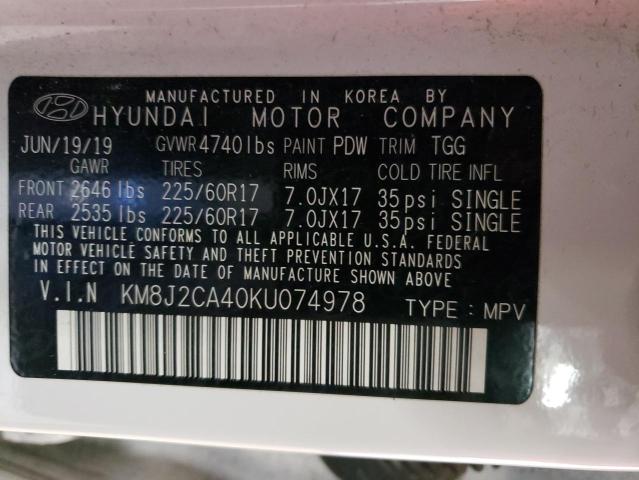 KM8J2CA40KU074978 - 2019 HYUNDAI TUCSON SE WHITE photo 12