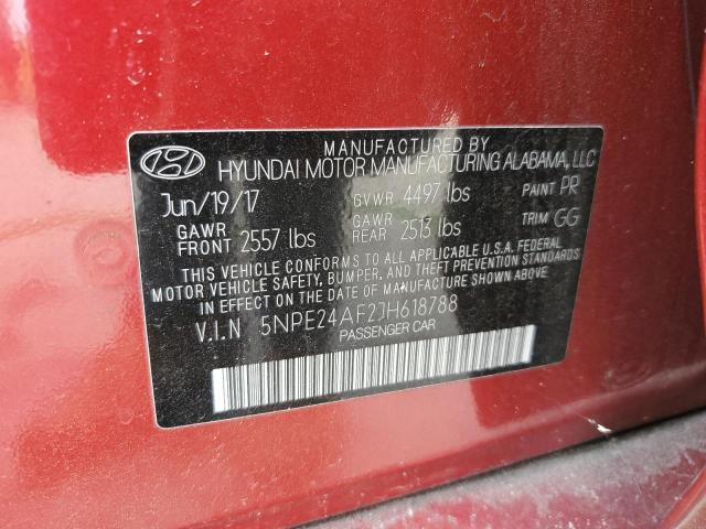 5NPE24AF2JH618788 - 2018 HYUNDAI SONATA SE BURGUNDY photo 12