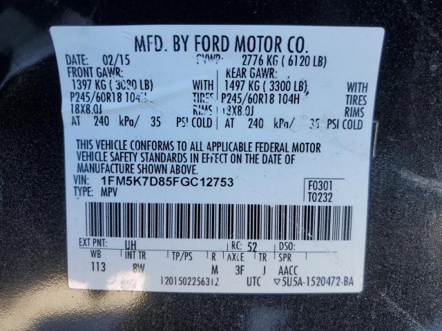 1FM5K7D85FGC12753 - 2015 FORD EXPLORER XLT BLACK photo 13