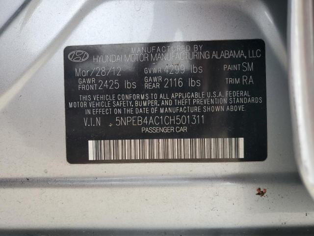 5NPEB4AC1CH501311 - 2012 HYUNDAI SONATA GLS SILVER photo 13