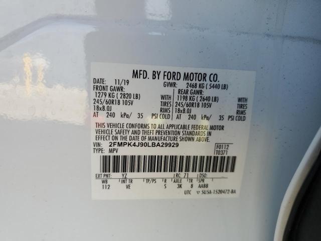 2FMPK4J90LBA29929 - 2020 FORD EDGE SEL WHITE photo 13