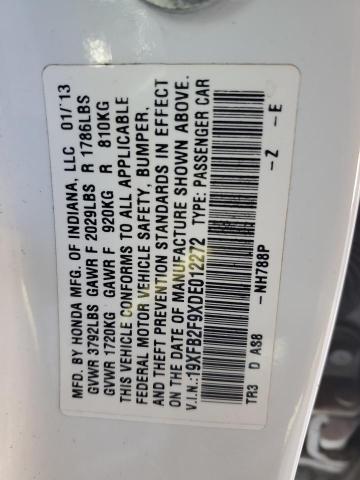 19XFB2F9XDE012272 - 2013 HONDA CIVIC EXL თეთრი ფოტო 12