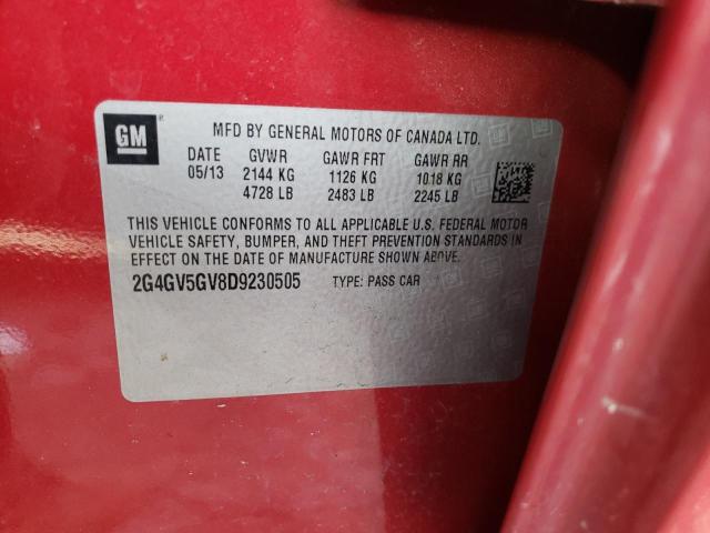 2G4GV5GV8D9230505 - 2013 BUICK REGAL GS Қызыл фото 12