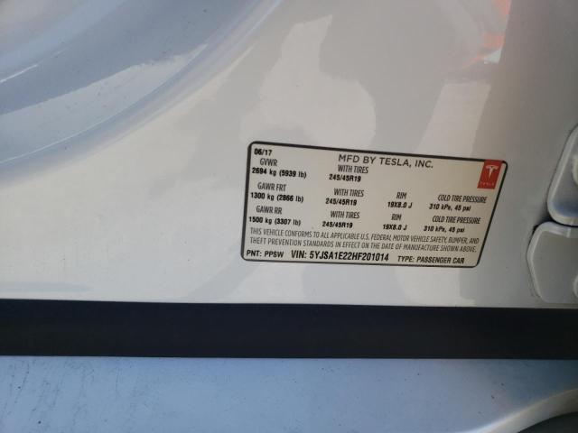 5YJSA1E22HF201014 - 2017 TESLA MODEL S Սպիտակ լուսանկար 12