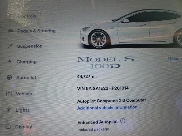 5YJSA1E22HF201014 - 2017 TESLA MODEL S Սպիտակ լուսանկար 9