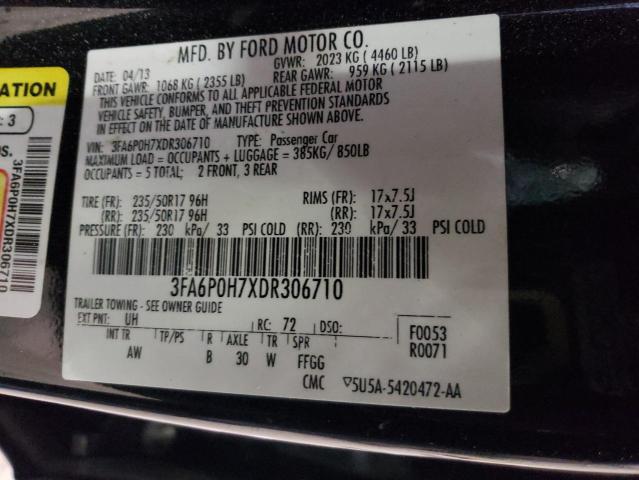 3FA6P0H7XDR306710 - 2013 FORD FUSION SE BLACK photo 12